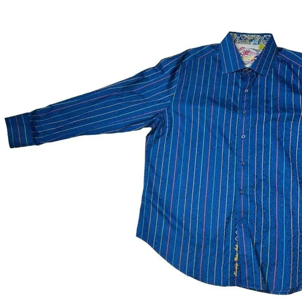 Robert‎ Graham Blue Button Down Dress Shirt Size 2XL